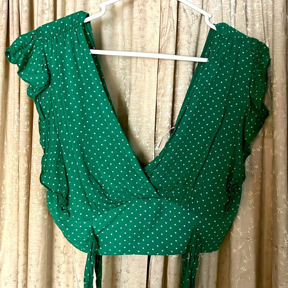 FREE PEOPE Green PolkaDot Summer Crop